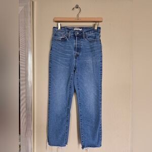 Levi's Wedgie Straight High Rise Blue Jeans Cut Off Mininalist 90s